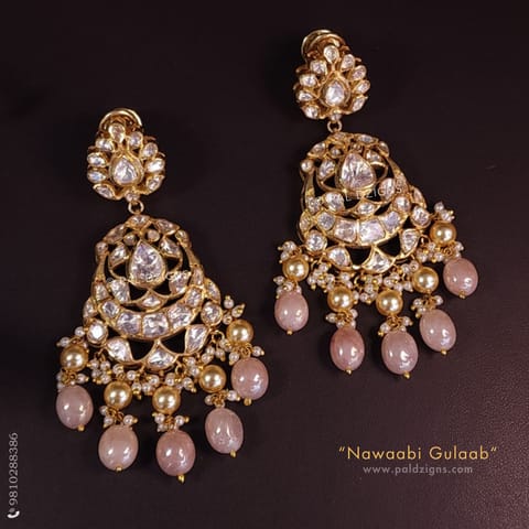 Nawaabi Gulaab Gold Moissanite Polki Earring