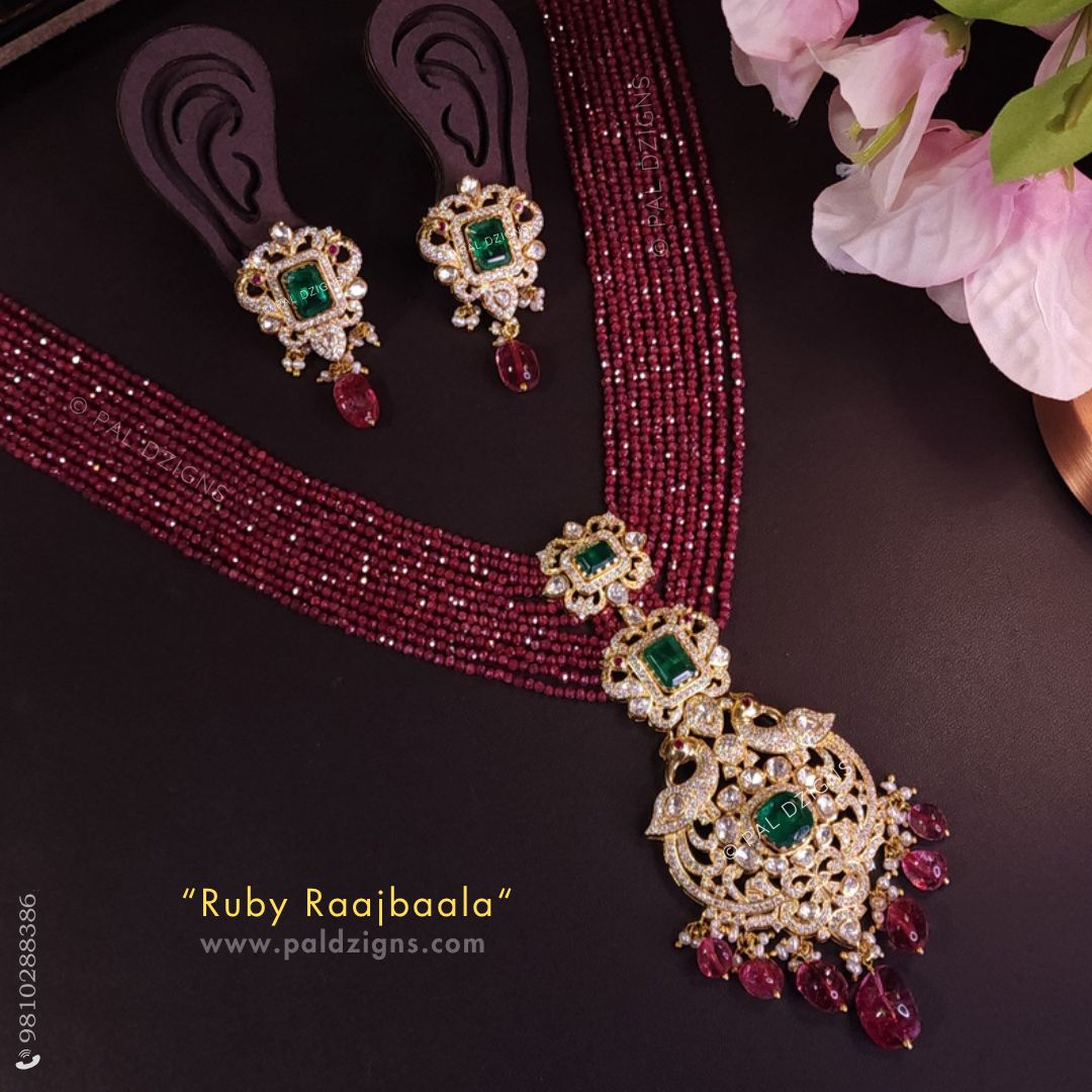 Ruby Raajbaala Moissanite Polki Pendant Set
