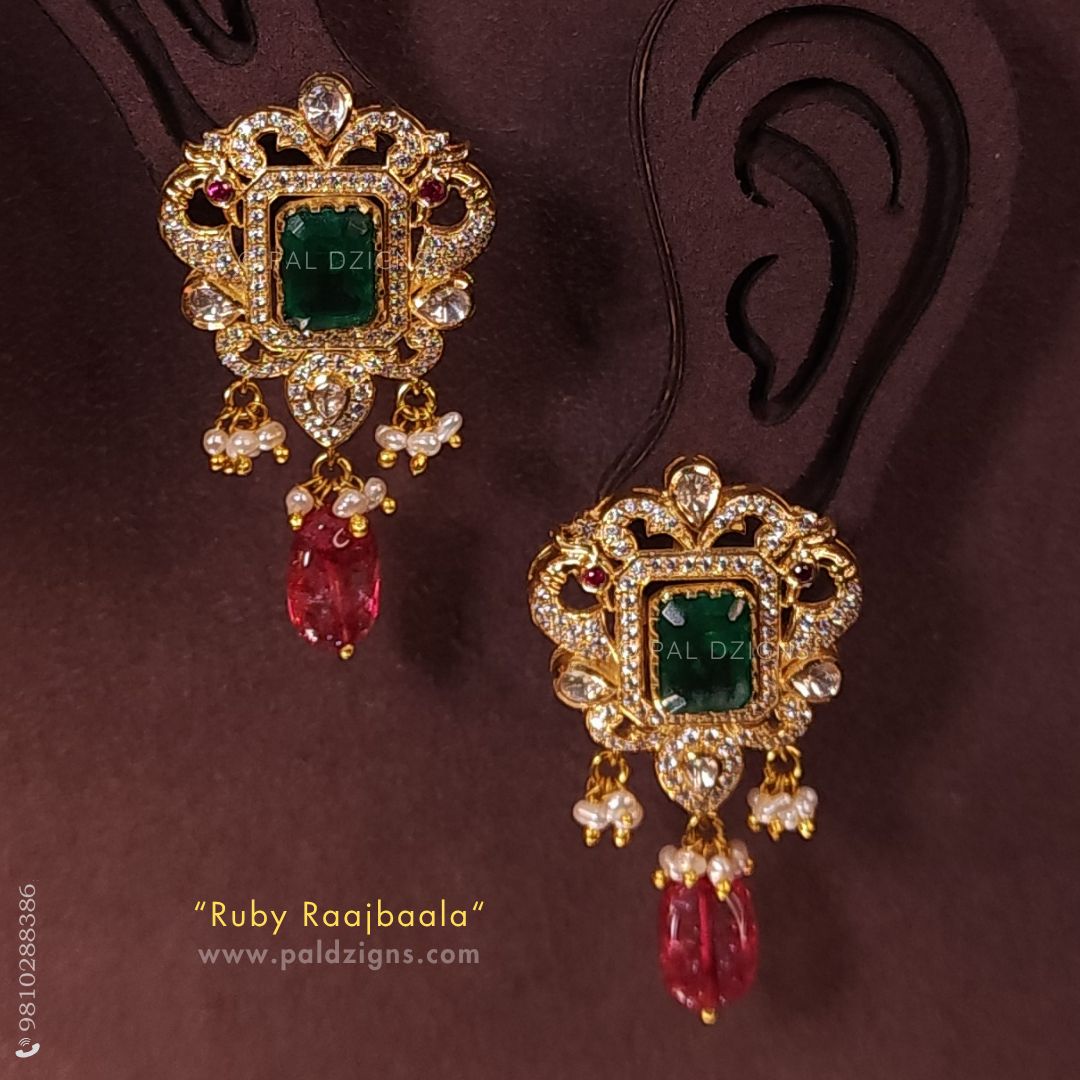 Ruby Raajbaala Moissanite Polki Studs