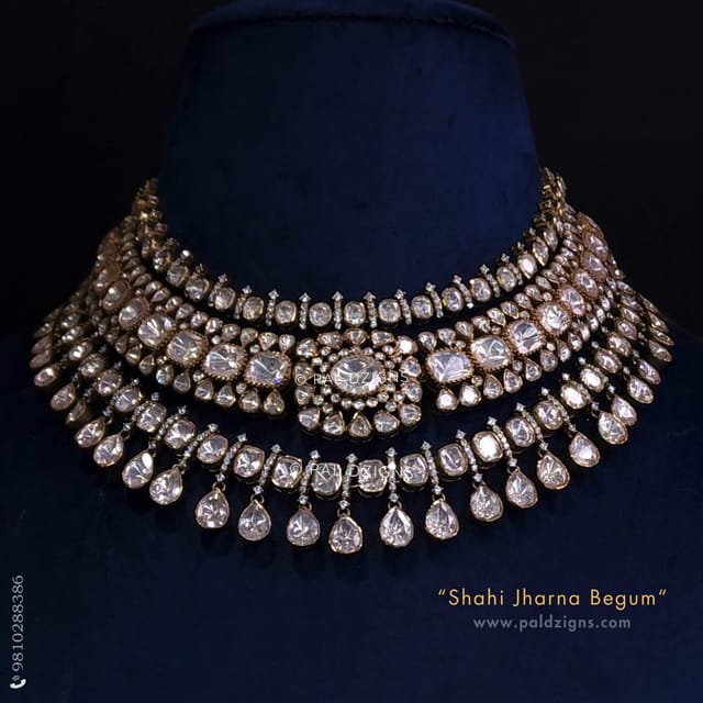 Shahi Jharna Begum Moissanite Polki Combo Necklace