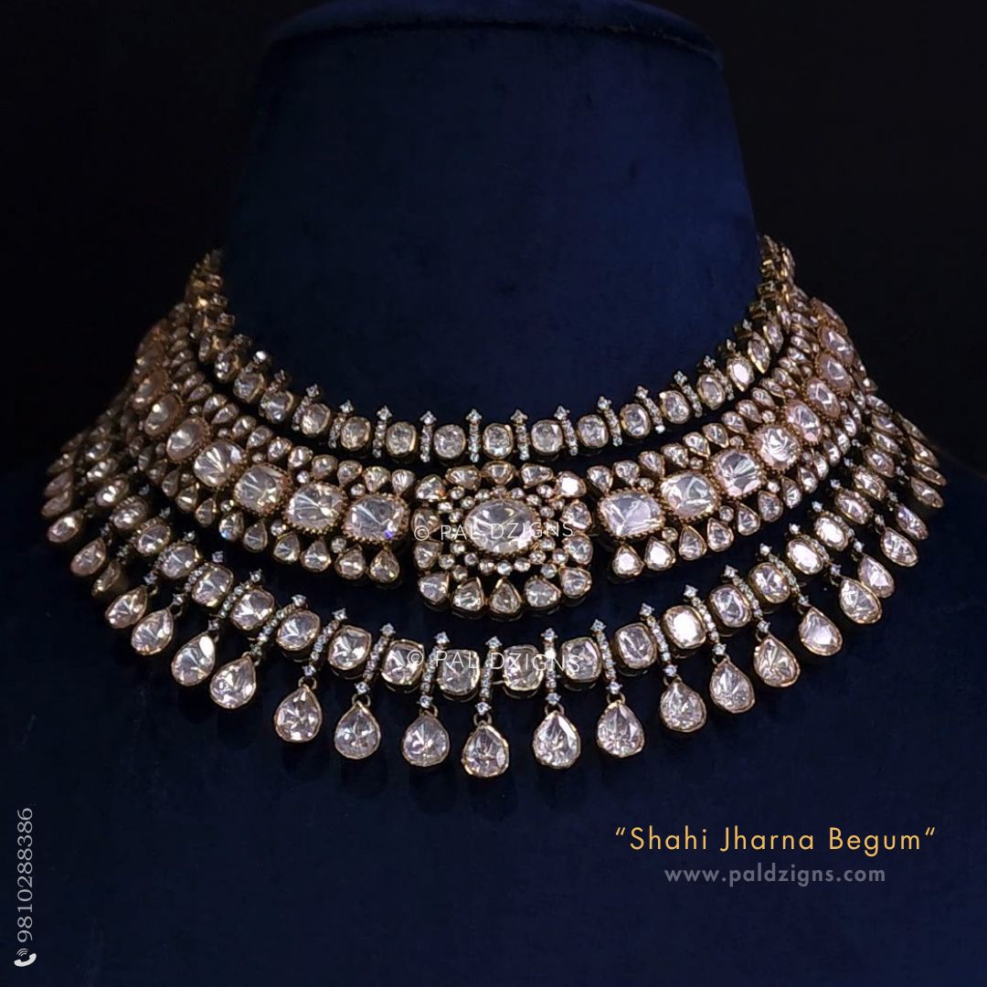Shahi Jharna Begum Moissanite Polki Combo Necklace