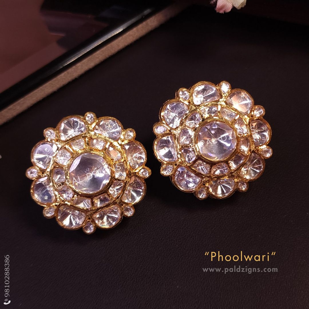 Phoolwari Moissanite Polki Stud