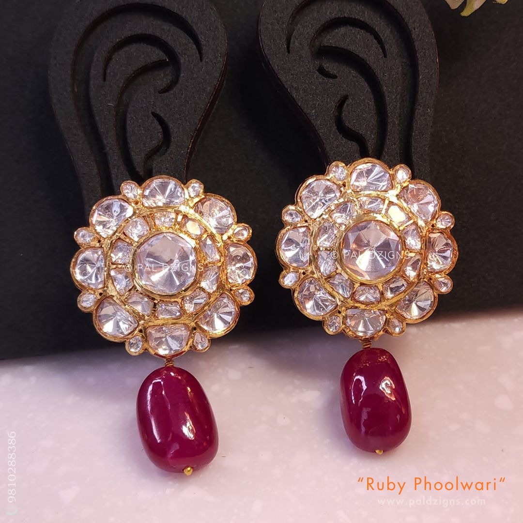 Ruby Phoolwari Moissanite Polki Stud