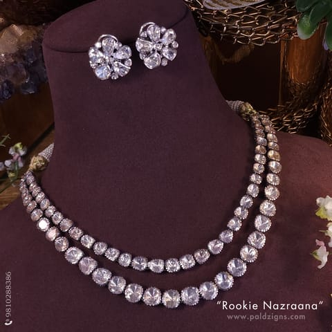 Rookie Nazraana (White) Moissanite Polki Necklace Set