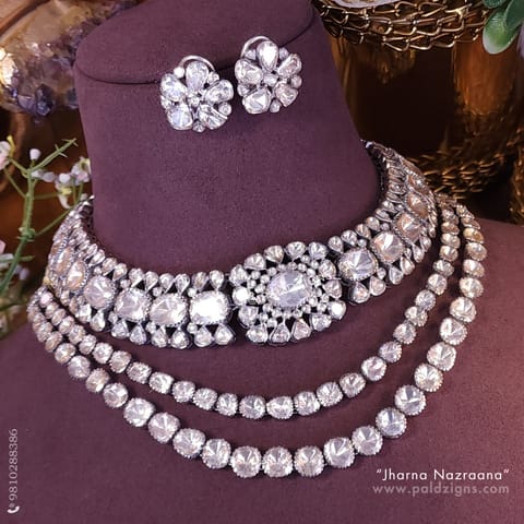 Jharna Nazraana (White) Moissanite Polki Combo Necklace Set