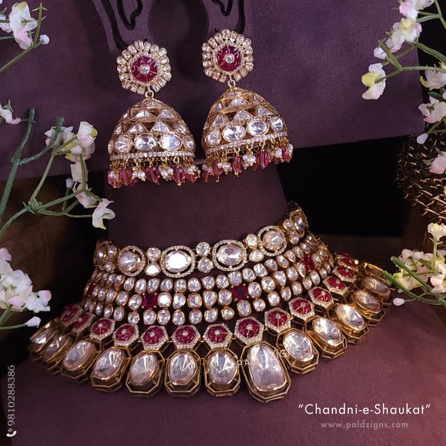 Chandni-e-Shaukat Moissanite Polki Combo Necklace Set