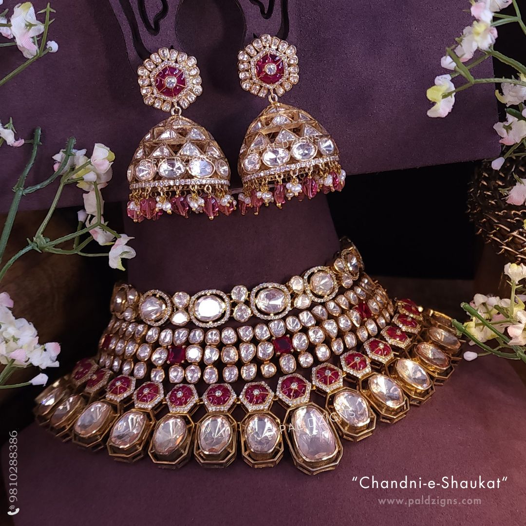 Chandni-e-Shaukat Moissanite Polki Combo Necklace Set