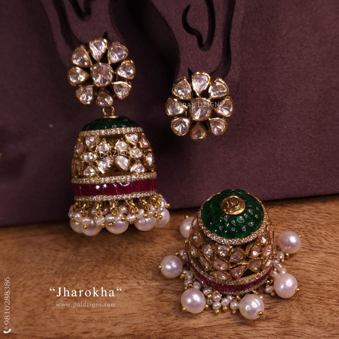 Jharokha Detachable Moissanite Polki Jhumki