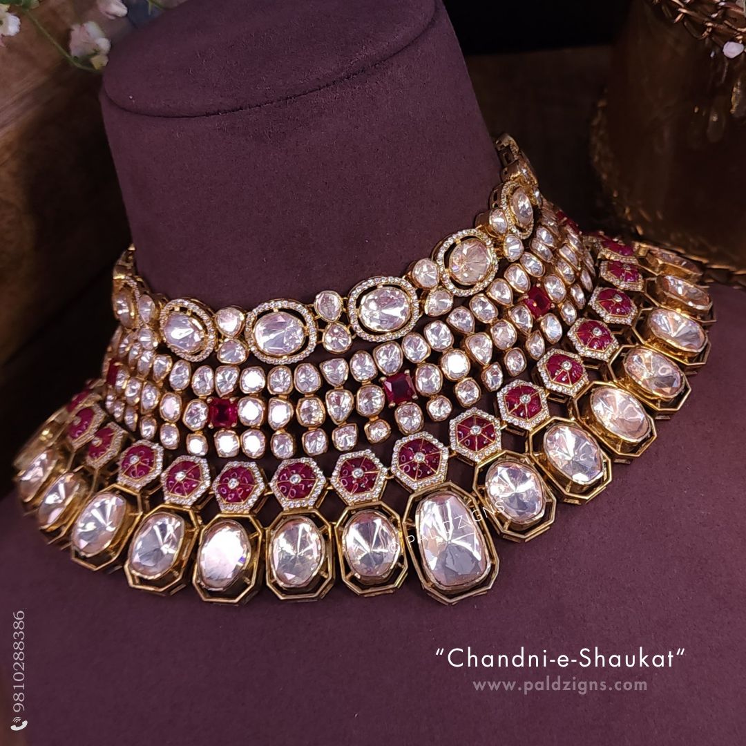 Chandni-e-Shaukat Moissanite Polki Combo Necklace