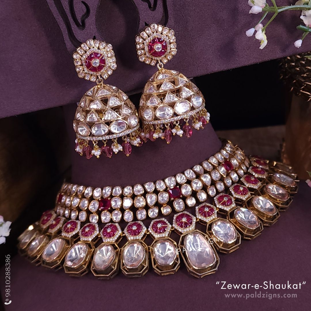 Zewar-e-Shaukat Moissanite Polki Combo Necklace Set