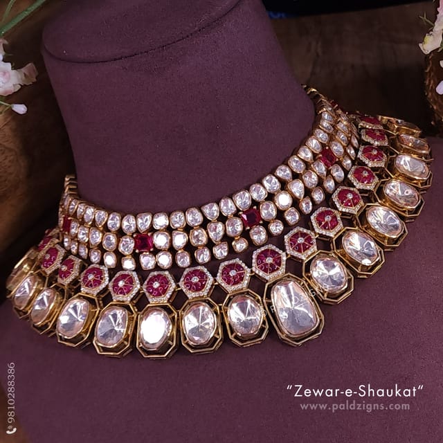 Zewar-e-Shaukat Moissanite Polki Combo Necklace