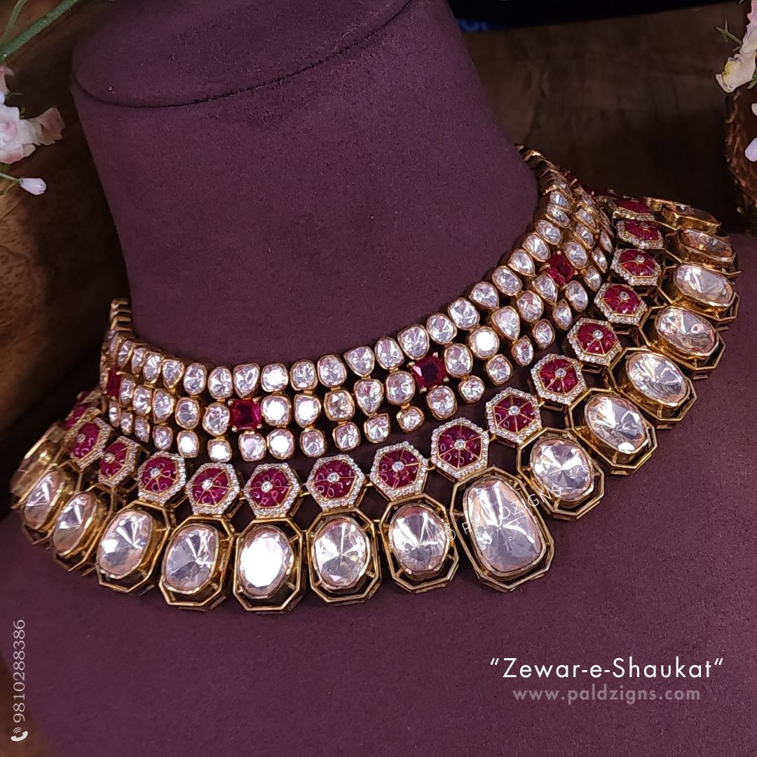Zewar-e-Shaukat Moissanite Polki Combo Necklace
