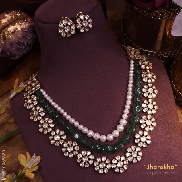 Jharokha In 3 Layers Moissanite Polki Long Set