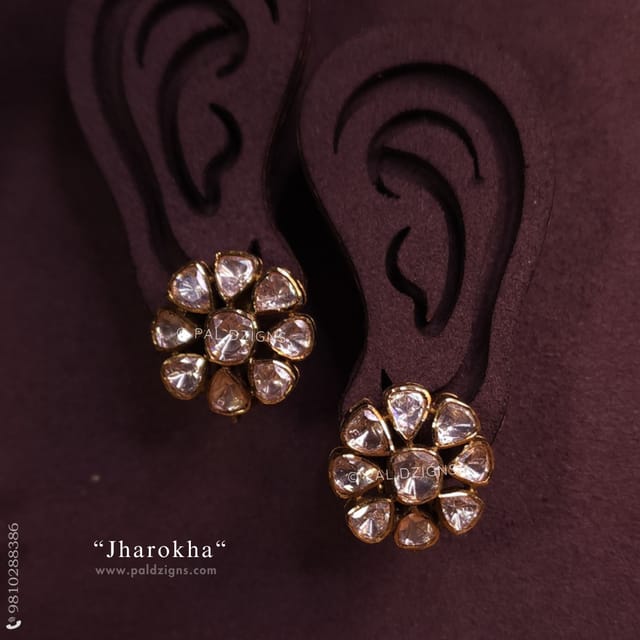 Jharokha Moissanite Polki Stud