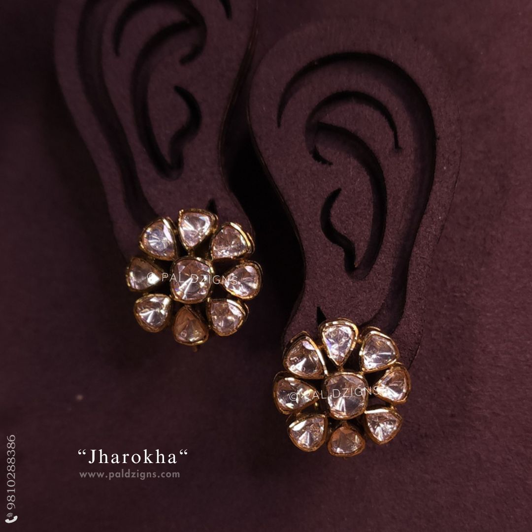 Jharokha Moissanite Polki Stud