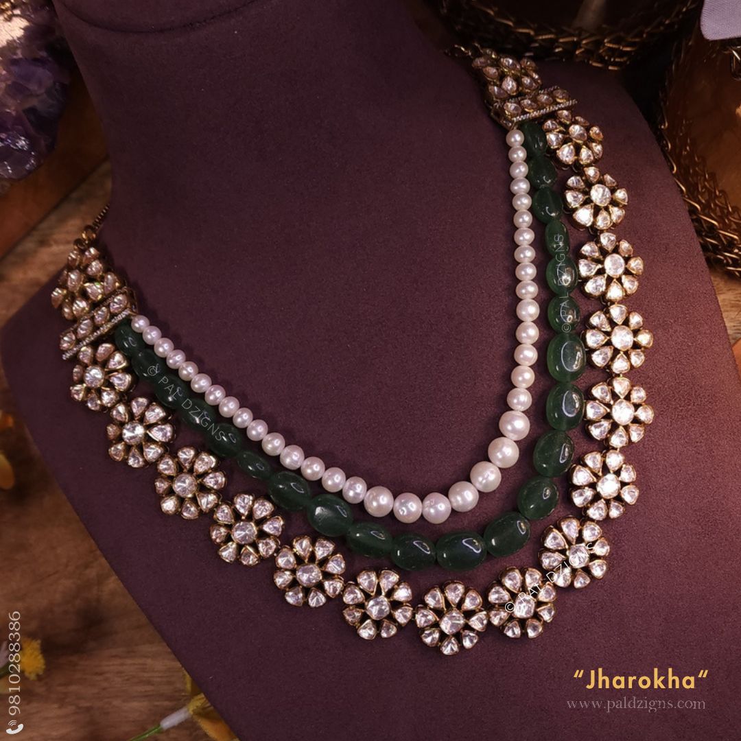 Jharokha In 3 Layers Moissanite Polki Long Necklace