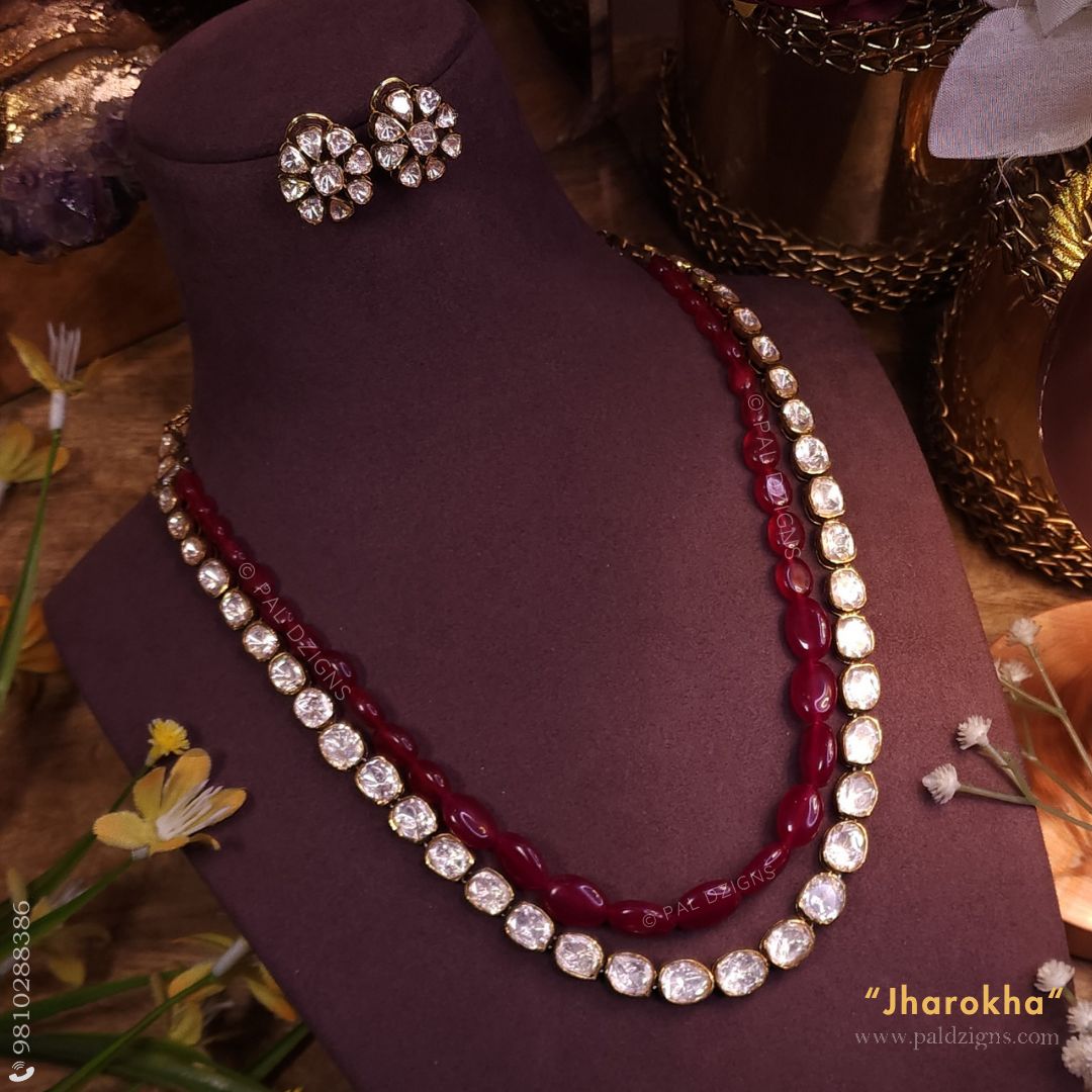 Jharokha In 2 Layers Moissanite Polki Long Set