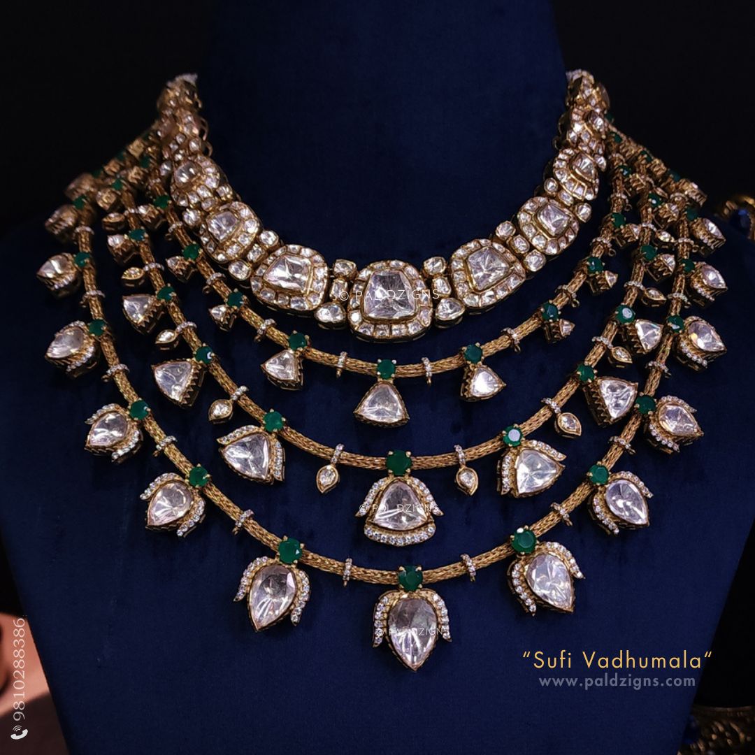 Sufi Vadhumala Moissanite Polki Combo Necklace