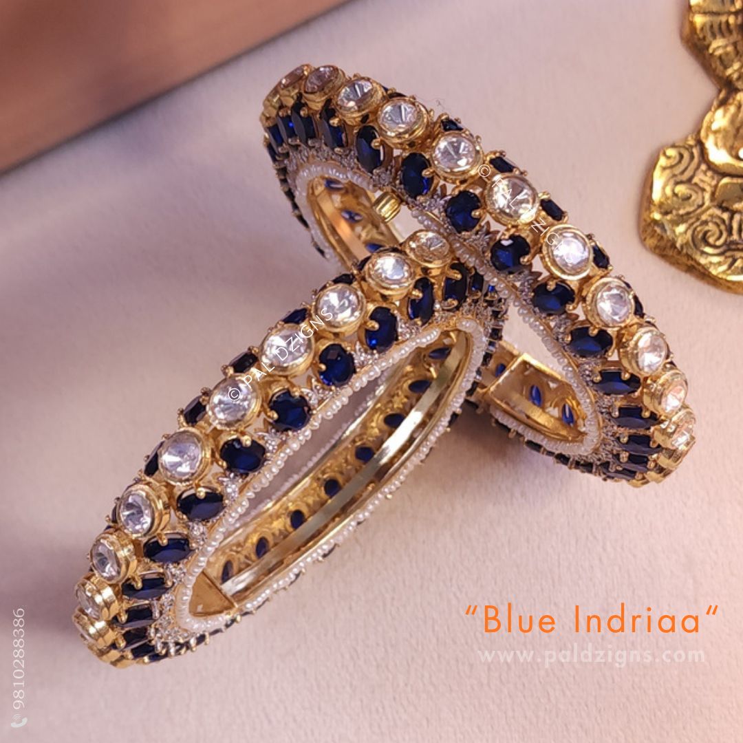 Blue Indiraa 2-6" Size Moissanite Polki Bangles (Pair)