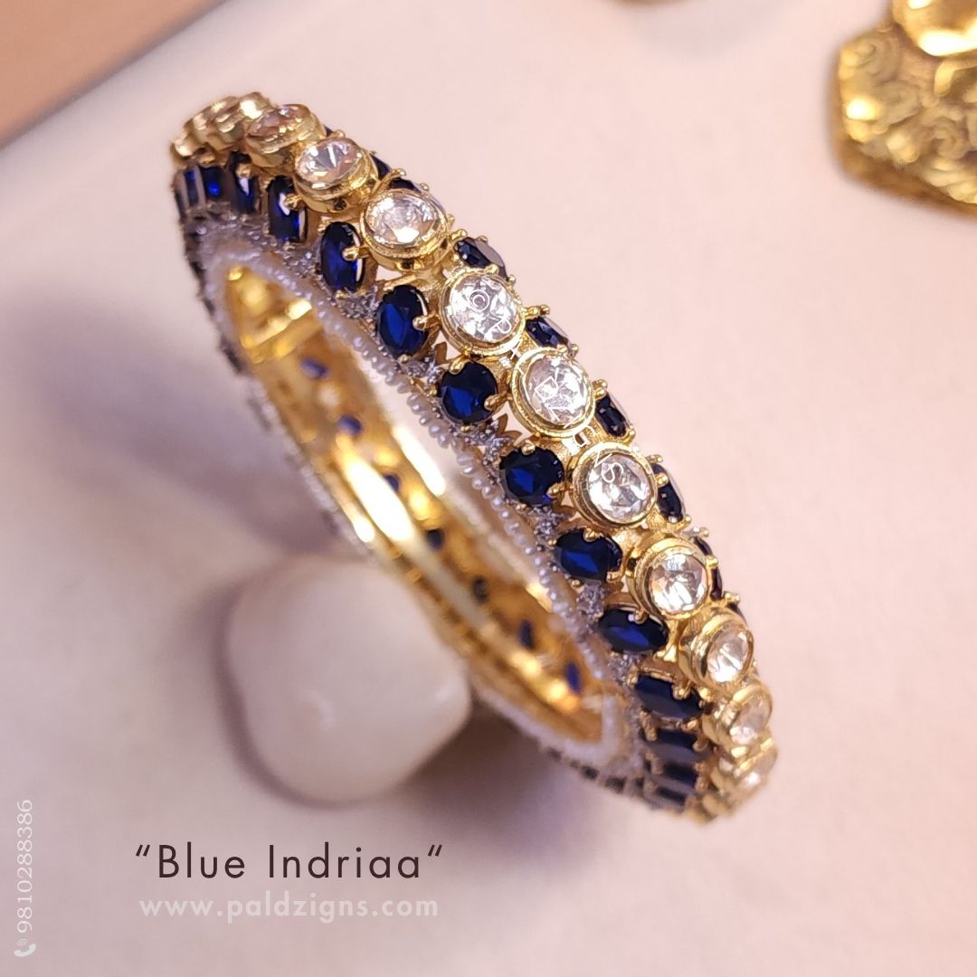 Blue Indiraa 2-4" Size Moissanite Polki Bangle (Single)