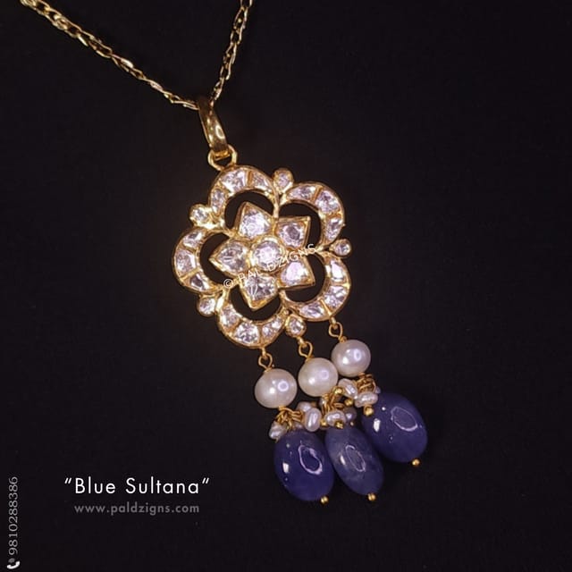 Blue Sultana Moissanite Polki Pendant