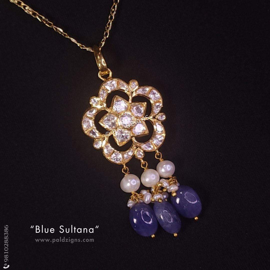 Blue Sultana Moissanite Polki Pendant