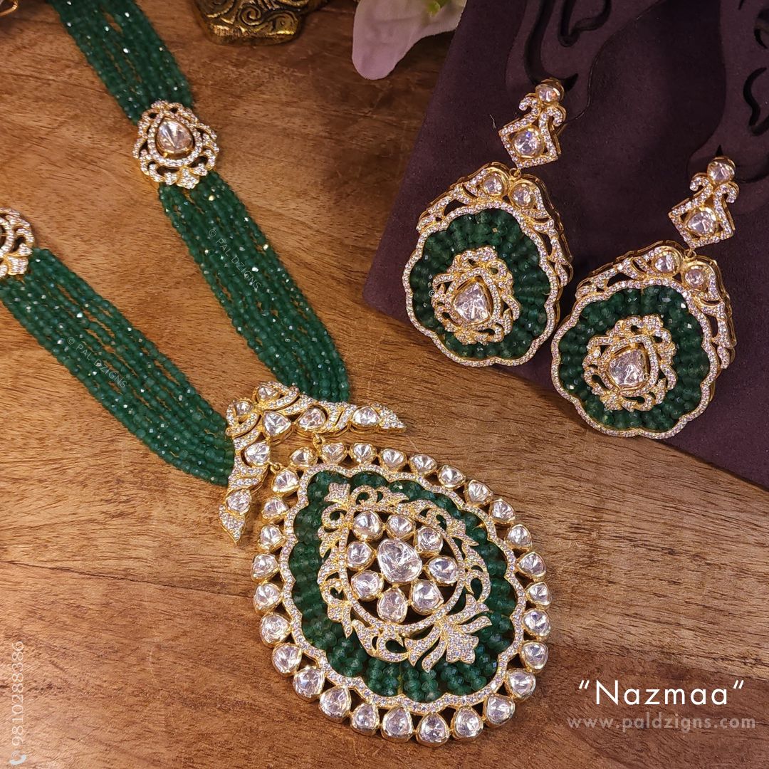 Nazmaa Moissanite Polki Pendant Set