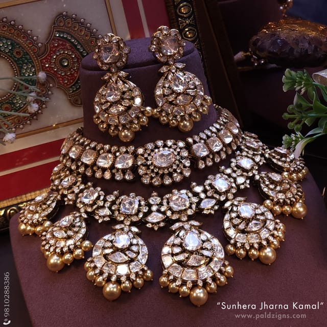 Sunhera Jharna Kamal Moissanite Polki Combo Necklace Set