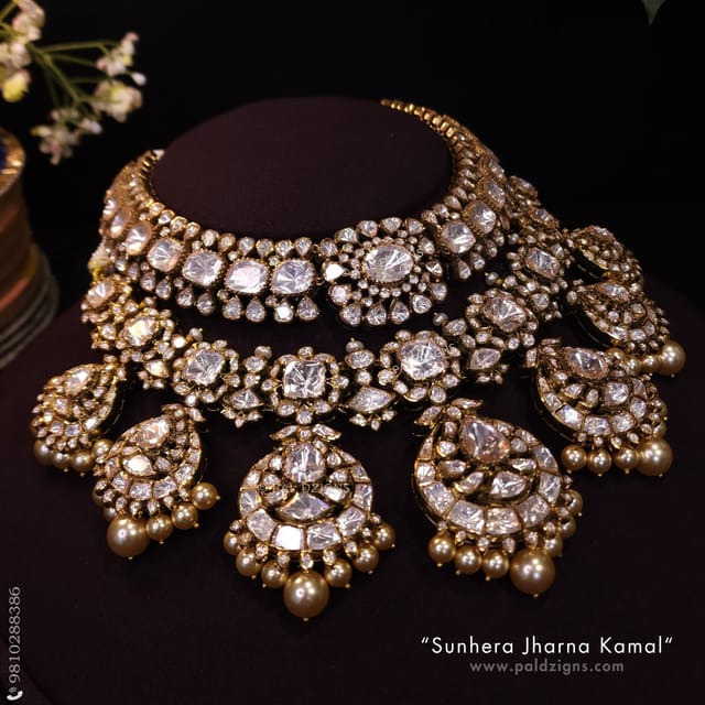 Sunhera Jharna Kamal Moissanite Polki Combo Necklace