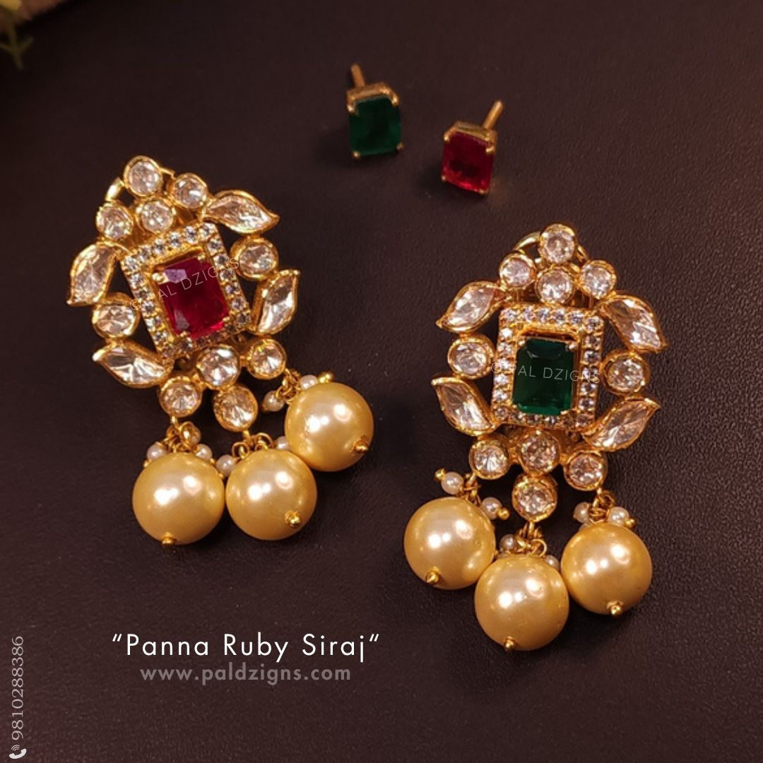 Panna Ruby Siraj With Changeables Moissanite Polki Stud
