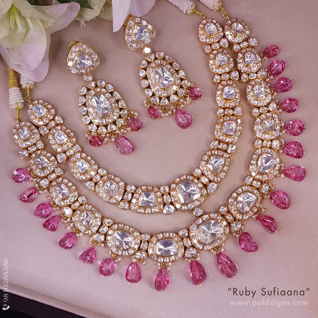 Ruby Sufiaana Detachable Moissanite Polki Necklace Set