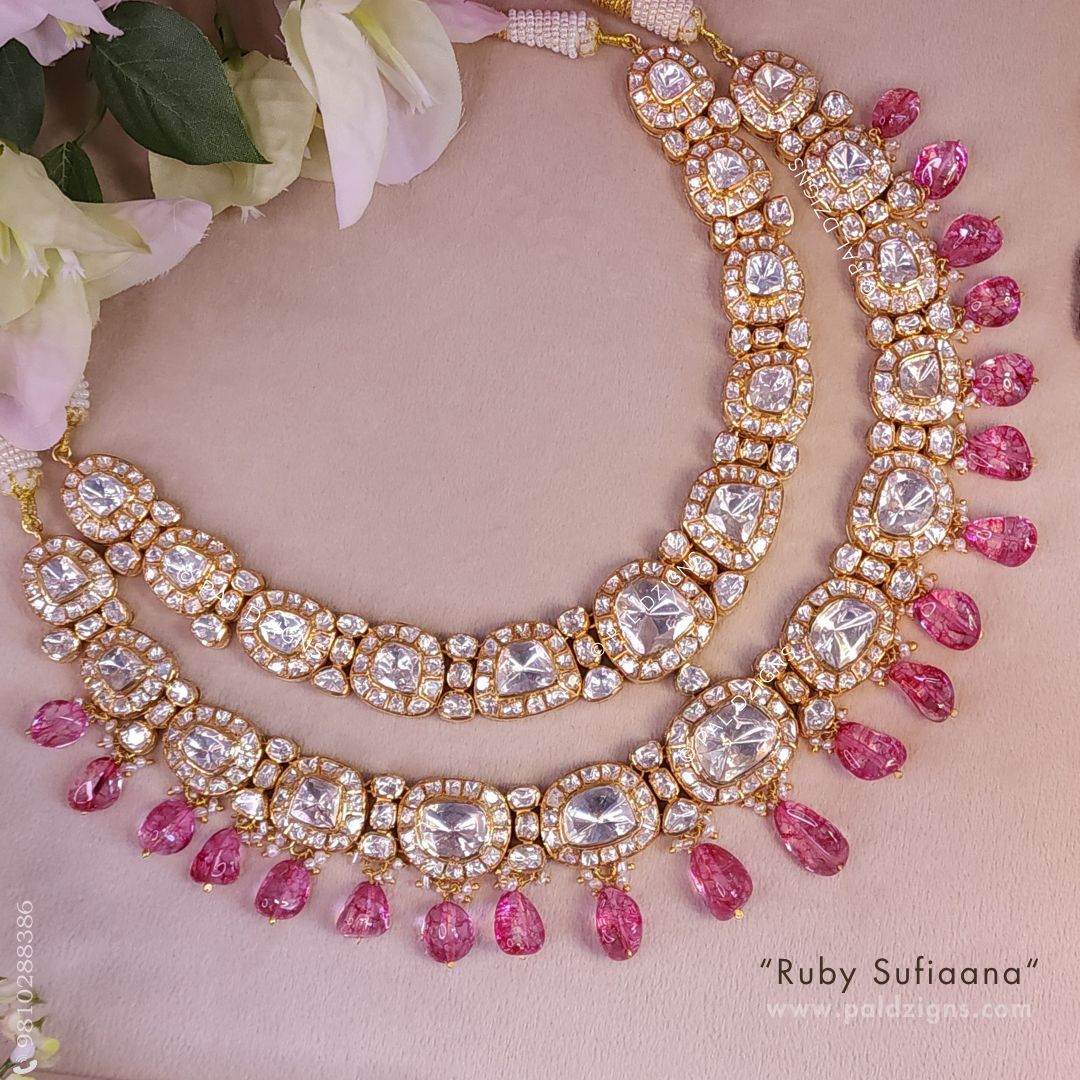 Ruby Sufiaana Detachable Moissanite Polki Necklace