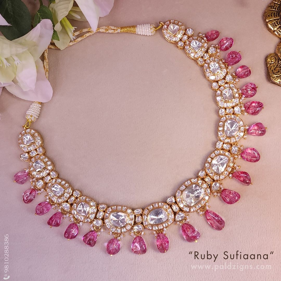 Ruby Sufiaana Haar Moissanite Polki Necklace