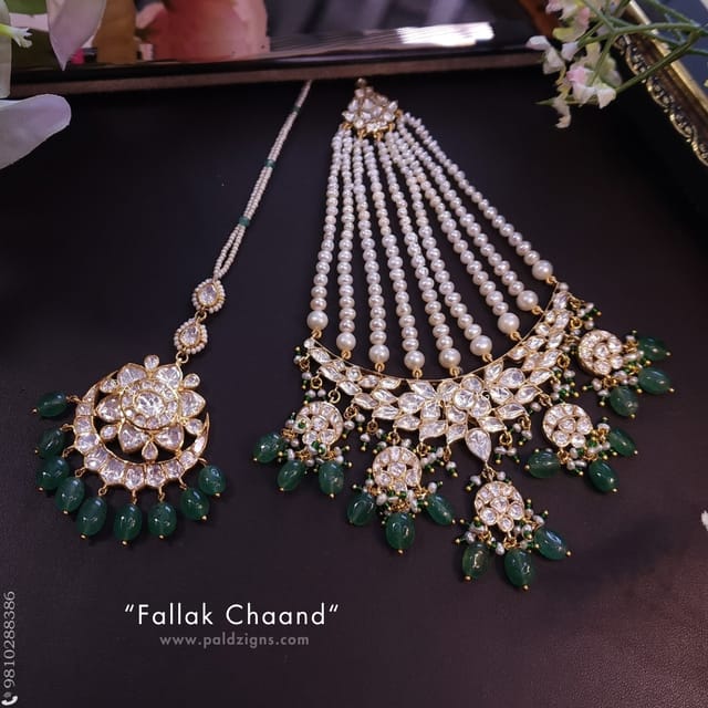 Fallak Chaand Moissanite Polki Tikka And Jhummar