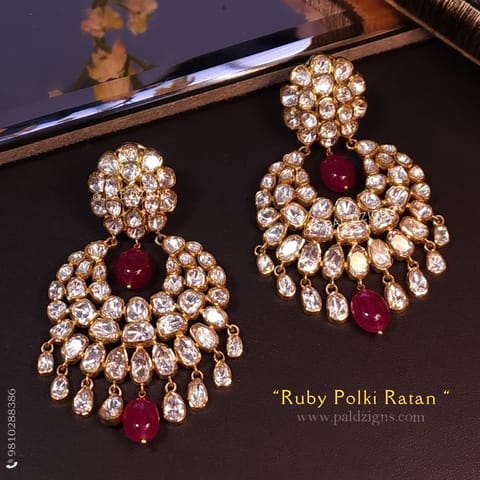 Ruby Polki Ratan Moissanite Polki Chaandbaali