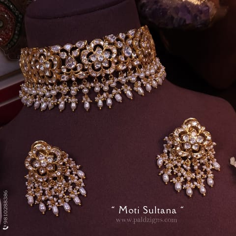 Moti Sultana Moissanite Polki Choker Set