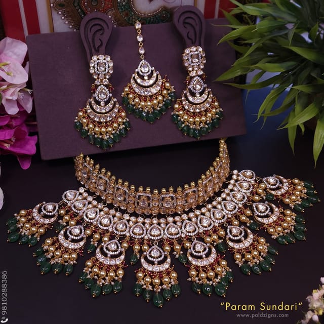 Param Sundari Moissanite Polki Necklace Set And Tika Combo