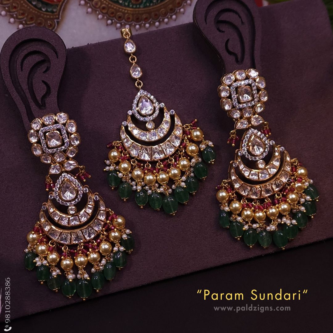 Param Sundari Moissanite Polki Earring And Tika Combo