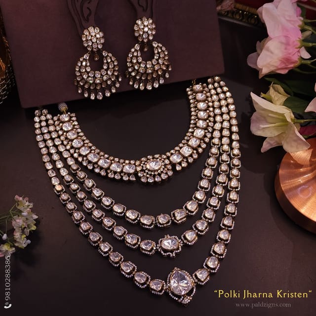 Polki Jharna Kristen Moissanite Polki Combo Necklace Set