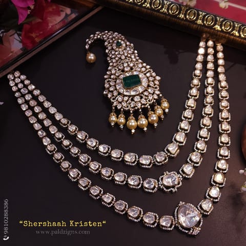 Shershaah Kristen Moissanite Polki Kalgi And Necklace Combo
