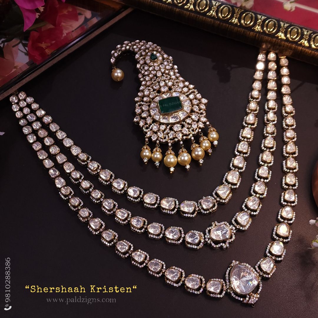 Shershaah Kristen Moissanite Polki Kalgi And Necklace Combo