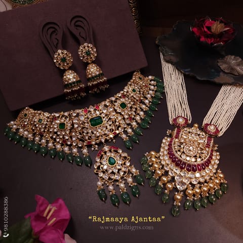 Rajmaaya Ajantaa Moissanite Polki Long Necklace Set Combo Rajmaaya Ajantaa Moissanite Polki Long Necklace Set Combo