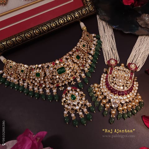 Raj Ajantaa Moissanite Polki Long Necklace Set Combo Raj Ajantaa Moissanite Polki Long Necklace Set Combo