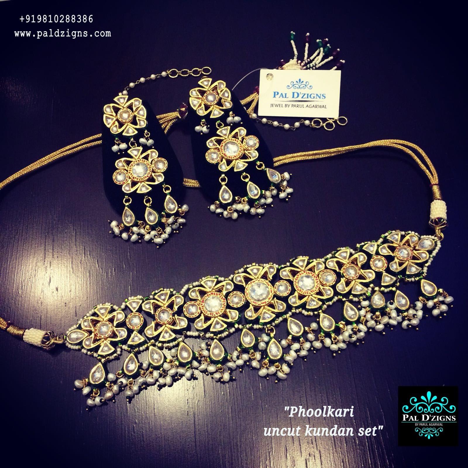 Phoolkari uncut kundan set